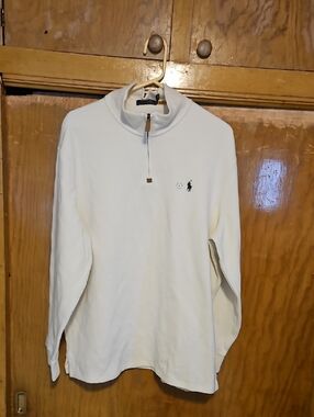 Ralph Lauren Polo Quarter-Zip Pullover In Cream Woth Green Logo